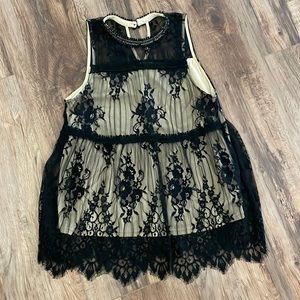 Boutique nude and black lace overlay blouse - Women’s Large